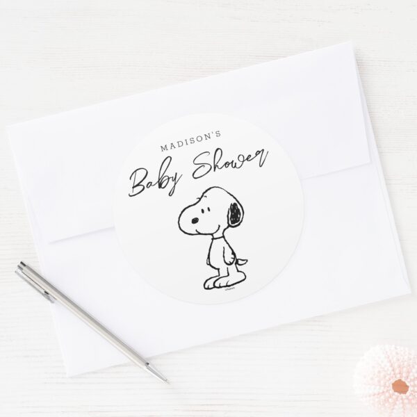 Peanuts_Snoopy___Baby_Shower_Classic_Round_Sticker_4 Peanuts Snoopy Baby Shower Classic Round Sticker