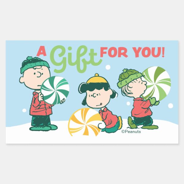 Peanuts___A_Gift_For_You_Rectangular_Sticker_1 Peanuts A Gift For You Rectangular Sticker