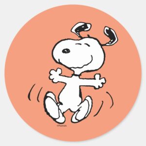 Peanuts___A_Snoopy_Happy_Dance_Classic_Round_Sticker_1 Peanuts A Snoopy Happy Dance Classic Round Sticker