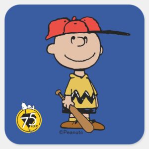 Peanuts___Charlie_Brown_Baseball_Smile_Square_Sticker_1 Peanuts Charlie Brown Baseball Smile Square Sticker