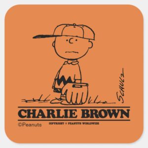 Peanuts Charlie Brown Playing Ball Square Sticker