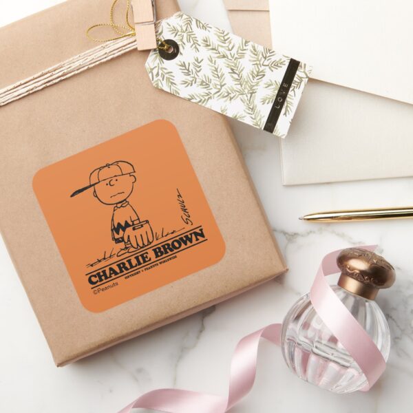 Peanuts___Charlie_Brown_Playing_Ball_Square_Sticker_5 Peanuts Charlie Brown Playing Ball Square Sticker