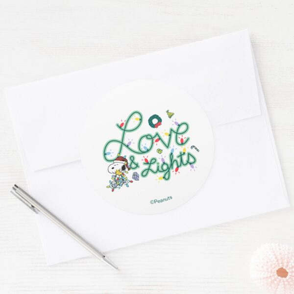 Peanuts___Christmas_Love_and_Lights_Classic_Round_Sticker_3 Peanuts Christmas Love And Lights Classic Round Sticker