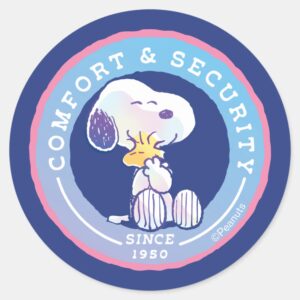 Peanuts Comfort Security Badge Blue Classic Round Sticker