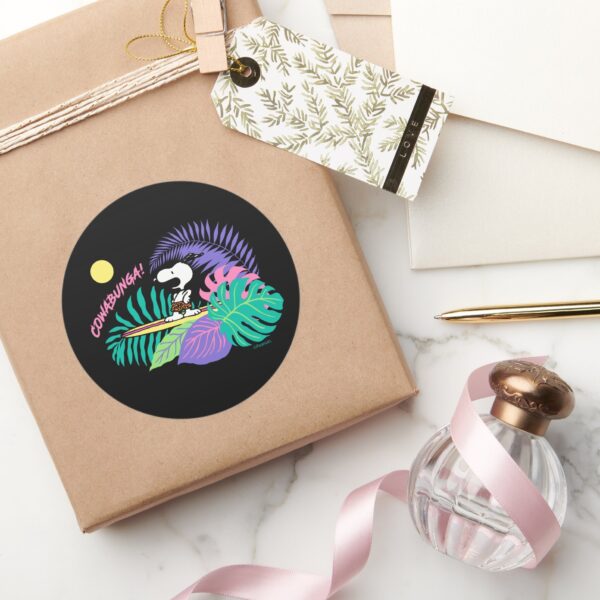 Peanuts___Cowabunga_Snoopy_Classic_Round_Sticker_5 Peanuts Cowabunga Snoopy Classic Round Sticker