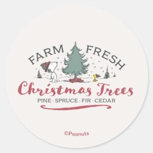 Peanuts___Farm_Fresh_Christmas_Trees_Classic_Round_Sticker_1 Peanuts Farm Fresh Christmas Trees Classic Round Sticker