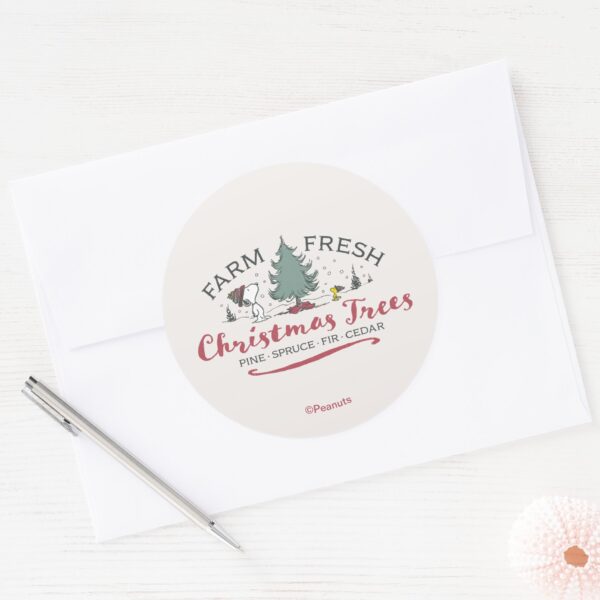 Peanuts___Farm_Fresh_Christmas_Trees_Classic_Round_Sticker_3 Peanuts Farm Fresh Christmas Trees Classic Round Sticker