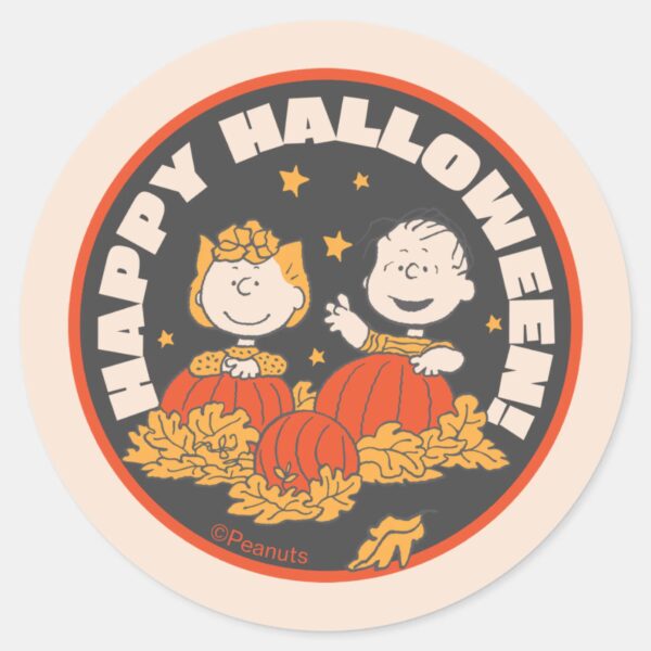 Peanuts___Happy_Halloween_Sally_&_Linus_Classic_Round_Sticker_1 Peanuts Happy Halloween Sally Linus Classic Round Sticker