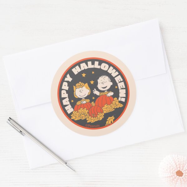 Peanuts___Happy_Halloween_Sally_&_Linus_Classic_Round_Sticker_3 Peanuts Happy Halloween Sally Linus Classic Round Sticker