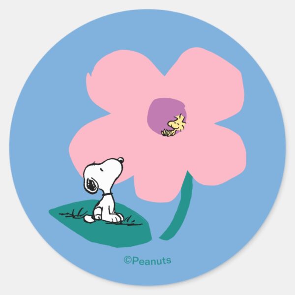 Peanuts___Illustrating_Nature_Pink_Flower_Classic_Round_Sticker_1 Peanuts Illustrating Nature Pink Flower Classic Round Sticker