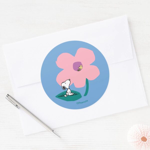 Peanuts___Illustrating_Nature_Pink_Flower_Classic_Round_Sticker_3 Peanuts Illustrating Nature Pink Flower Classic Round Sticker