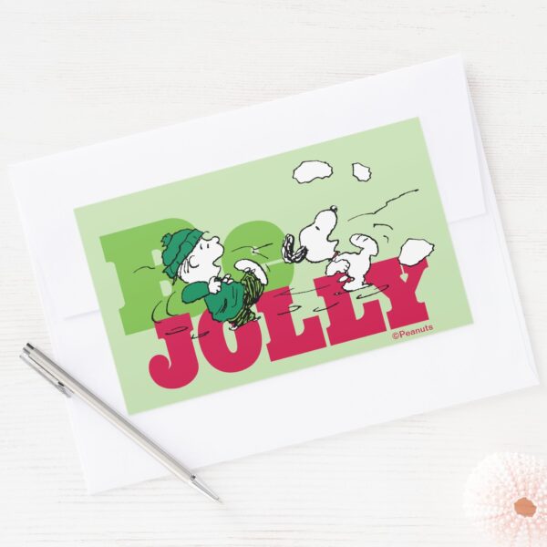 Peanuts___Linus_&_Snoopy_Be_Jolly_Rectangular_Sticker_3 Peanuts Linus Snoopy Be Jolly Rectangular Sticker