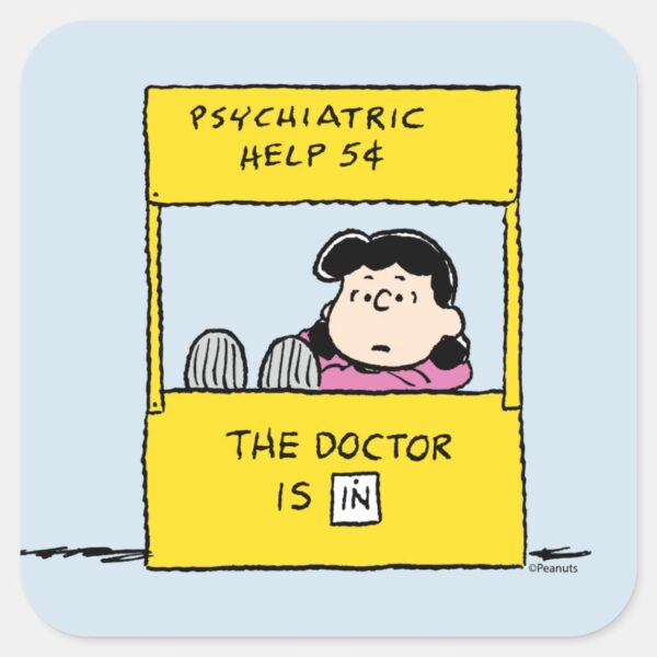Peanuts___Lucy_&_the_Doctor_Is_In_Square_Sticker_1 Peanuts Lucy The Doctor Is In Square Sticker