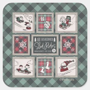 Peanuts Old Fashioned Sleigh Rides Pattern Square Sticker