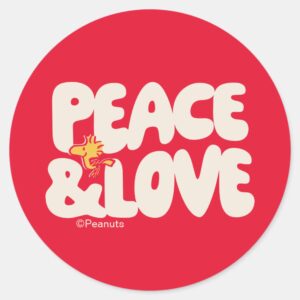 Peanuts Peace Love Woodstock Classic Round Sticker