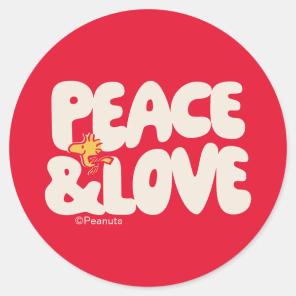 Peanuts___Peace_&_Love_Woodstock_Classic_Round_Sticker_1 Peanuts Peace Love Woodstock Classic Round Sticker
