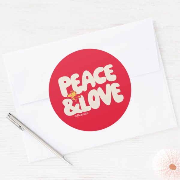 Peanuts___Peace_&_Love_Woodstock_Classic_Round_Sticker_3 Peanuts Peace Love Woodstock Classic Round Sticker