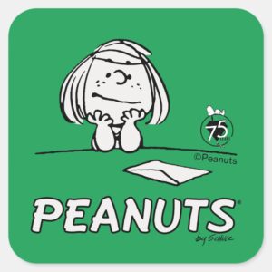 Peanuts___Peppermint_Patty_Thoughts_Square_Sticker_1 Peanuts Peppermint Patty Thoughts Square Sticker