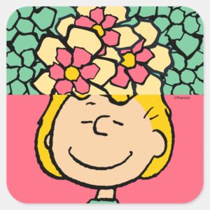 Peanuts___Sally_Half_&_Half_Flowers_Square_Sticker_1 Peanuts Sally Half Half Flowers Square Sticker
