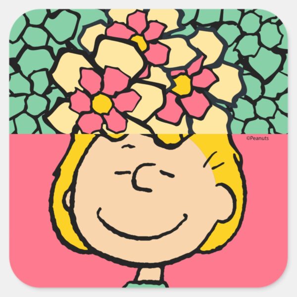 Peanuts___Sally_Half_&_Half_Flowers_Square_Sticker_1 Peanuts Sally Half Half Flowers Square Sticker