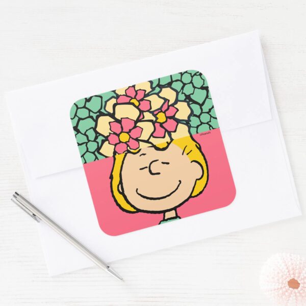 Peanuts___Sally_Half_&_Half_Flowers_Square_Sticker_3 Peanuts Sally Half Half Flowers Square Sticker