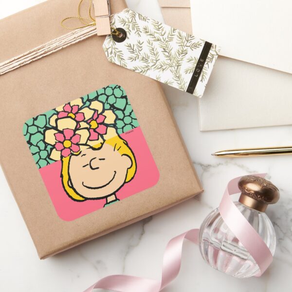 Peanuts___Sally_Half_&_Half_Flowers_Square_Sticker_5 Peanuts Sally Half Half Flowers Square Sticker