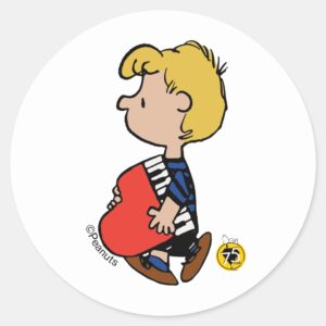 Peanuts___Schroeder_Traveling_Piano_Classic_Round_Sticker_1 Peanuts Schroeder Traveling Piano Classic Round Sticker