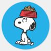Peanuts___Snoopy_Balancing_His_Dog_Dish_Classic_Round_Sticker_1 Peanuts Snoopy Balancing His Dog Dish Classic Round Sticker
