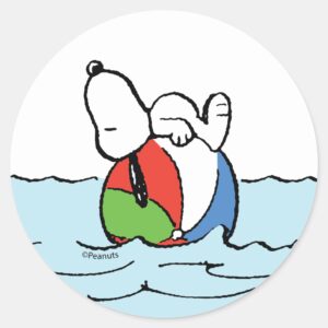 Peanuts___Snoopy_Beach_Ball_Beach_Classic_Round_Sticker_1 Peanuts Snoopy Beach Ball Beach Classic Round Sticker