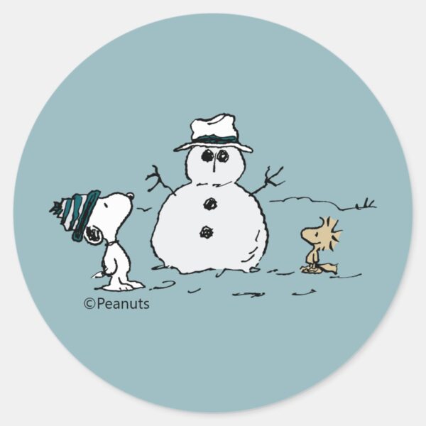 Peanuts___Snoopy_Builds_A_Snowman_Classic_Round_Sticker_1 Peanuts Snoopy Builds A Snowman Classic Round Sticker
