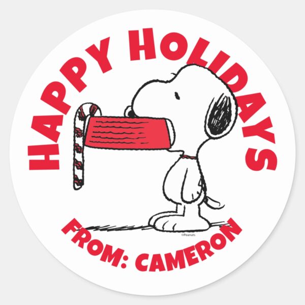 Peanuts___Snoopy_Candy_Cane_Food_Dish_Classic_Round_Sticker_1 Peanuts Snoopy Candy Cane Food Dish Classic Round Sticker 1
