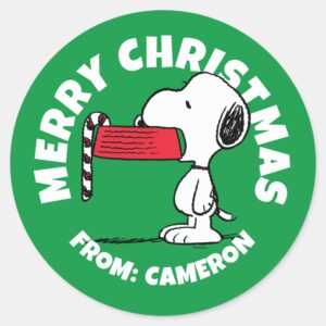 Peanuts___Snoopy_Candy_Cane_Food_Dish_Classic_Round_Sticker_1 Peanuts Snoopy Candy Cane Food Dish Classic Round Sticker