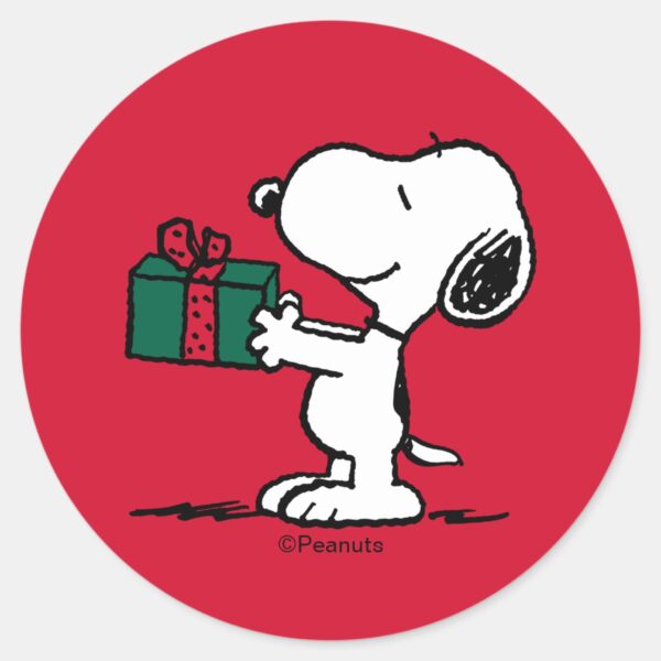 Peanuts___Snoopy_Christmas_Gift_Giver_Classic_Round_Sticker_1 Peanuts Snoopy Christmas Gift Giver Classic Round Sticker