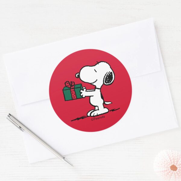 Peanuts___Snoopy_Christmas_Gift_Giver_Classic_Round_Sticker_3 Peanuts Snoopy Christmas Gift Giver Classic Round Sticker