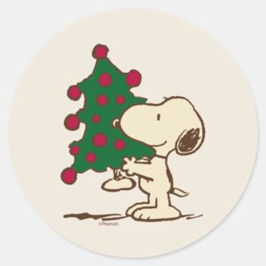 Peanuts___Snoopy_Christmas_Tree_Classic_Round_Sticker_1 Peanuts Snoopy Christmas Tree Classic Round Sticker