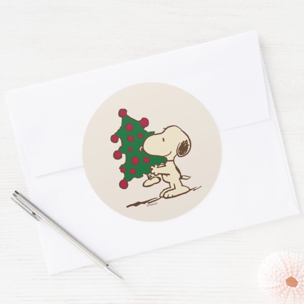 Peanuts___Snoopy_Christmas_Tree_Classic_Round_Sticker_3 Peanuts Snoopy Christmas Tree Classic Round Sticker