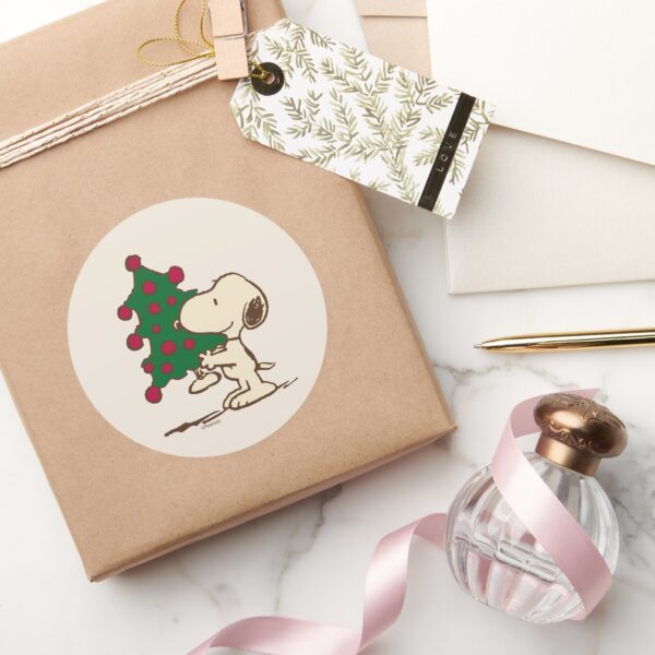 Peanuts___Snoopy_Christmas_Tree_Classic_Round_Sticker_5 Peanuts Snoopy Christmas Tree Classic Round Sticker