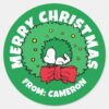 Peanuts___Snoopy_Christmas_Wreath_Classic_Round_Sticker_1 Peanuts Snoopy Christmas Wreath Classic Round Sticker
