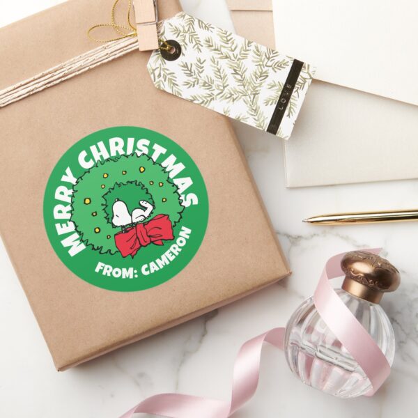 Peanuts___Snoopy_Christmas_Wreath_Classic_Round_Sticker_5 Peanuts Snoopy Christmas Wreath Classic Round Sticker