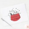 Peanuts___Snoopy_Doghouse_Snowflakes_Classic_Round_Sticker_3 Peanuts Snoopy Doghouse Snowflakes Classic Round Sticker