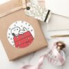 Peanuts___Snoopy_Doghouse_Snowflakes_Classic_Round_Sticker_5 Peanuts Snoopy Doghouse Snowflakes Classic Round Sticker