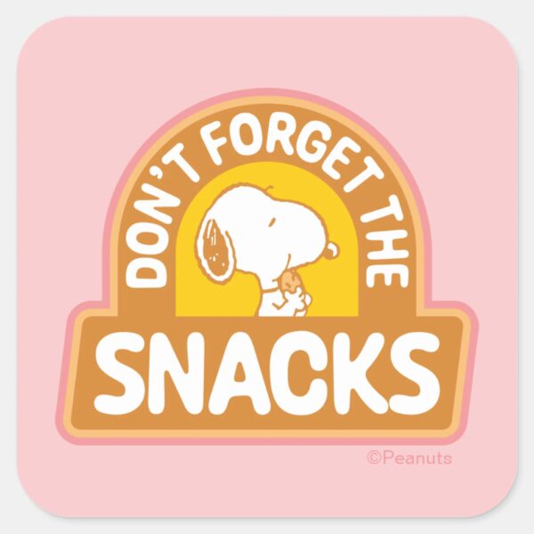 Peanuts___Snoopy_Don't_Forget_the_Snacks_Square_Sticker_1 Peanuts Snoopy Dont Forget The Snacks Square Sticker