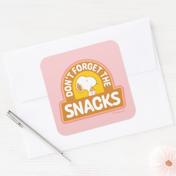 Peanuts___Snoopy_Don't_Forget_the_Snacks_Square_Sticker_3 Peanuts Snoopy Dont Forget The Snacks Square Sticker