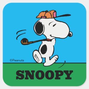 Peanuts___Snoopy_Golf_Swing_Square_Sticker_1 Peanuts Snoopy Golf Swing Square Sticker