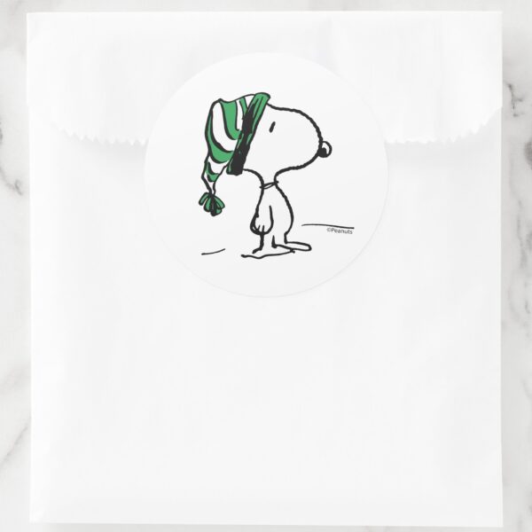 Peanuts___Snoopy_Green_Snow_Cap_Classic_Round_Sticker_4 Peanuts Snoopy Green Snow Cap Classic Round Sticker