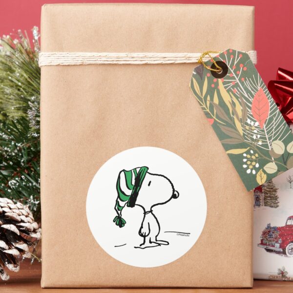 Peanuts___Snoopy_Green_Snow_Cap_Classic_Round_Sticker_6 Peanuts Snoopy Green Snow Cap Classic Round Sticker
