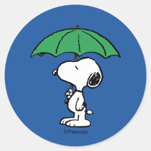 Peanuts Snoopy Green Umbrella Classic Round Sticker