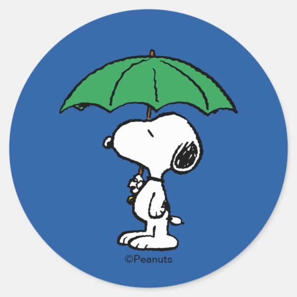 Peanuts___Snoopy_Green_Umbrella_Classic_Round_Sticker_1 Peanuts Snoopy Green Umbrella Classic Round Sticker