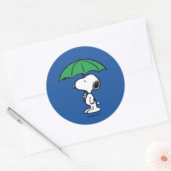 Peanuts___Snoopy_Green_Umbrella_Classic_Round_Sticker_3 Peanuts Snoopy Green Umbrella Classic Round Sticker