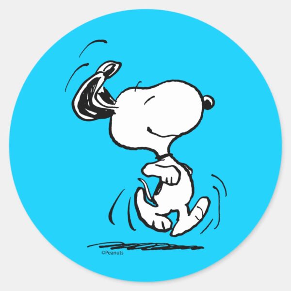 Peanuts___Snoopy_Happy_Dance_Classic_Round_Sticker_1 Peanuts Snoopy Happy Dance Classic Round Sticker